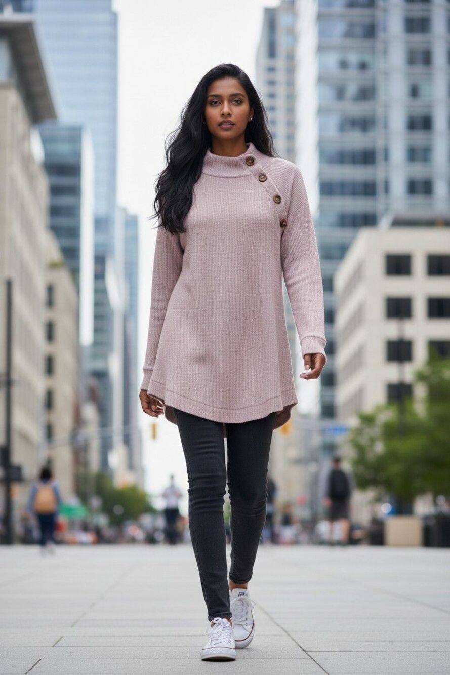 French Laundry Lavender Tunic Top Womens L Mock Neck Side Button Long Sleeve